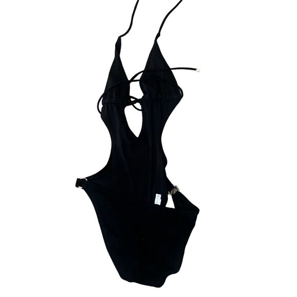 Victoria's Secret Keyhole Cutout V Plunge One-Piece Swimsuit Black Size M - Picture 6 of 7